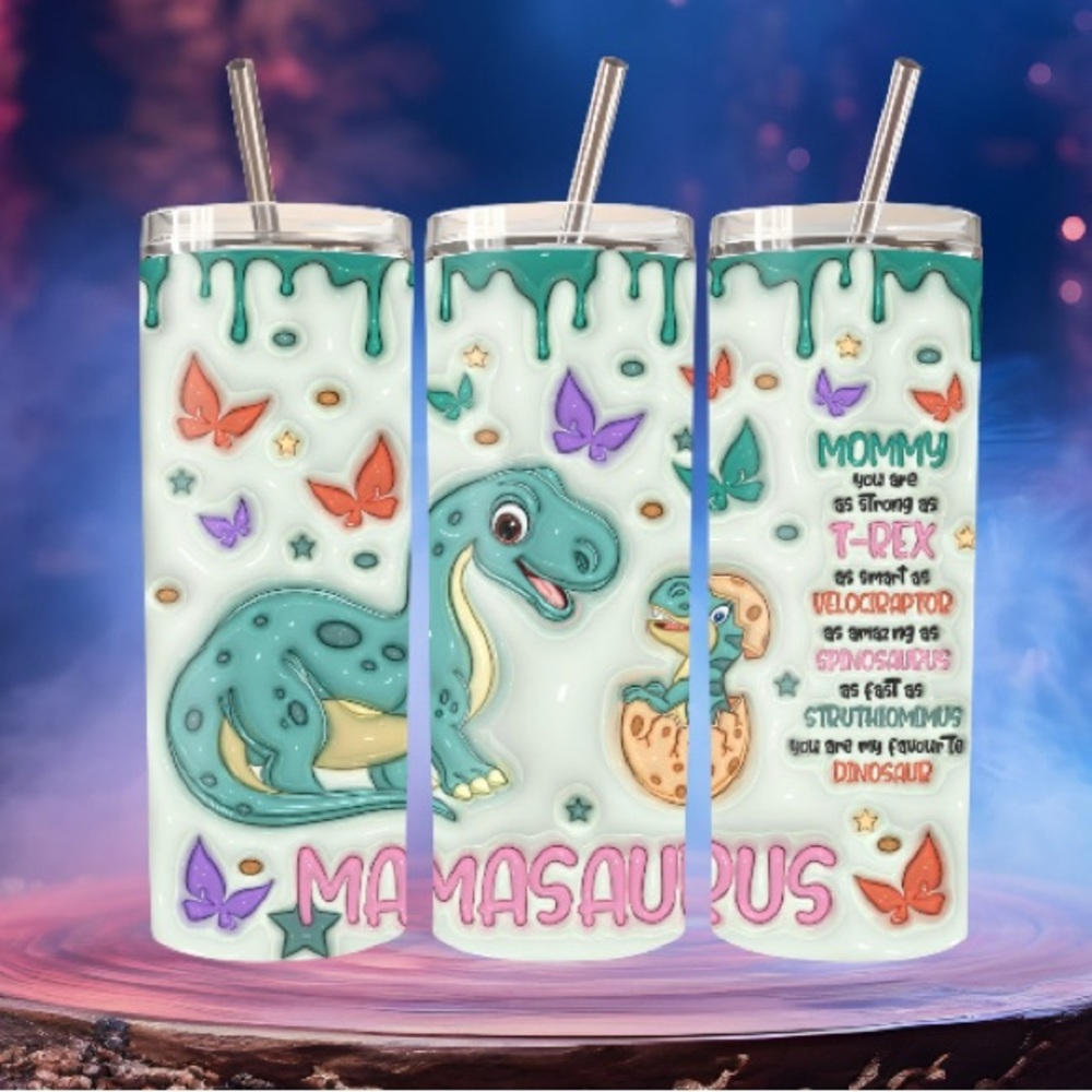Dinosaur Themed Tumbler with Straw